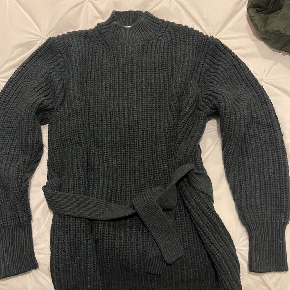 Zara Navy Blue Thick Knitted sweater with tie on waist